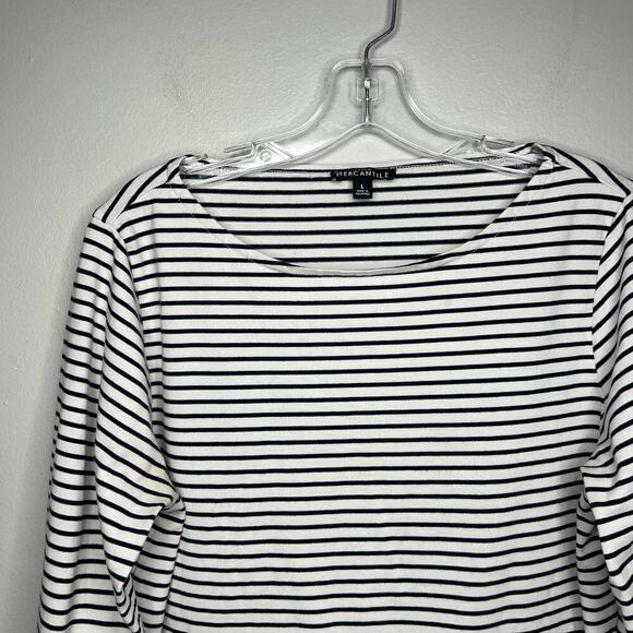J. Crew Womens L Breton Stripe Shirt Cuffed Boatneck Nautical Preppy 100% Cotton - Picture 3 of 8